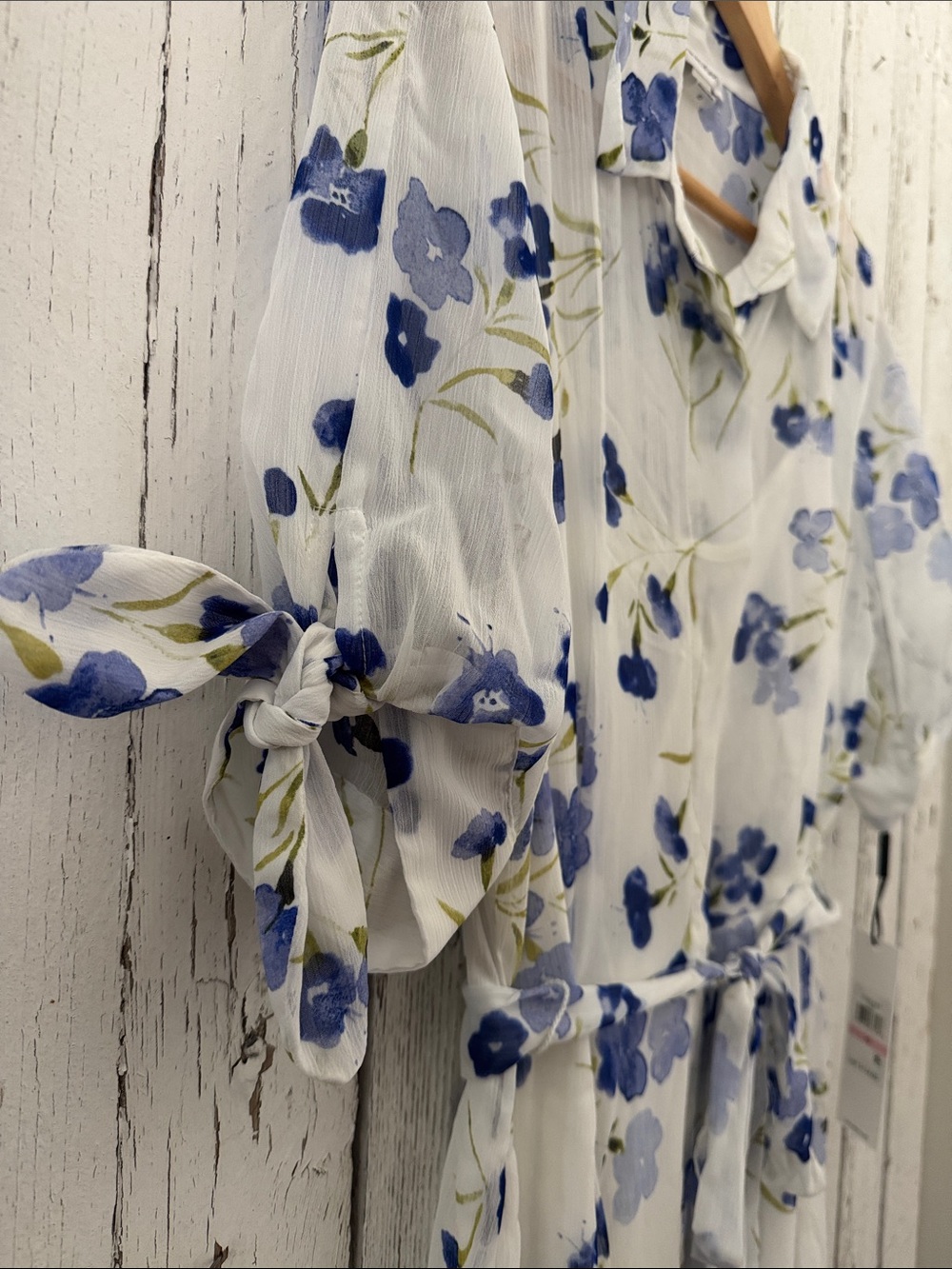 Calvin Klein White Midi Shirt Dress with Blue Floral Print - Picture 3 of 8